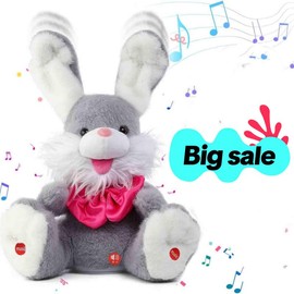 Children's Day Gift Talking Bunny Repeats What You Say Peek-A-Boo Toy - Soft Plush 11.8 Inches with Volume Adjustable, Singing Features & Interactive Buttons:_Grey