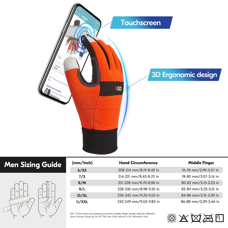 Vgo... Chainsaw Gloves,12-Layer Chainsaw Protection on Left Hand Back,Safety Goat