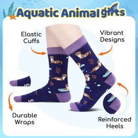 HAPPYPOP Otter Gifts for Women - Funny Sea Otter Socks, Ocean Gifts Ocean Socks for Teens