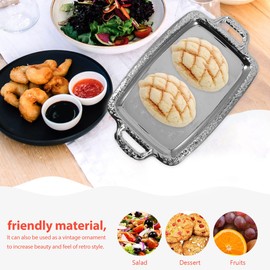 STOBAZA Silver Serving Tray, Metal Coffee Table Ottoman Tray with Handles, Rectangle Butler Plate for Breakfast in Bed, Table Decor - 15.3X9X0.67inch