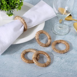 Woven Napkin Rings Set of 12, Handmade Rattan Fall Napkin Rings Holders, Natural Napkin Buckles Holder Bulk for Farmhouse Wedding Thanksgiving Xmas Easter Table Décor - Dim Walnut