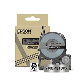 Epson LABELWORKS 218BMETSPX PET (Polyester) Tape Cartridge - Black on Metallic Silver Designer Craft Label Maker Tape - 3/4" (18MM) Wide, 30'