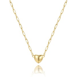 CTEEGN 14K Gold Heart Necklaces for Women, Dainty Paperclip Magnetic Clasp