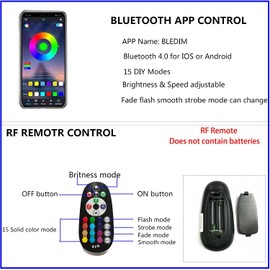 NBWDY DC 12V Wireless RGB LED APP Controller with 24 Keys RF Remote Control,Brightness Speed Flash Fade Smooth Jump Function Included for RGB Motorcycle Car LED Strip Lights Rock Light Kits