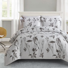 Home Beyond & HB design - 3 Piece Duvet Cover Set, 1 Printed Zipper Closure Duvet Cover with 2 Pillow Shams, Ultra Soft Brushed Microfiber, Queen or Full or Double Size, Grey Branch