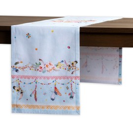 Maison d' Hermine Tablerunner 100% Cotton Decorative Easter Tablerunners Washable Table Runner for Home, Wedding, Restaurant, Buffet Party & Camping, Ibiza - Blue - Spring/Summer (37cm x 180cm)