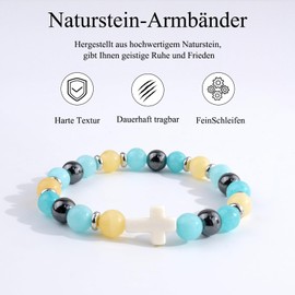 BOCHOI Cross Bracelet Pearl Bracelet Women's Christian Gifts Natural Stone Beads Bracelet Girls Bracelets Birthday Valentine's Day Gifts for Mum Daughter Grandma Granddaughter Sister Girlfriend, 18.0