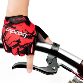 BOODUN Shock-Absorbing Foam Pad Breathable Half Finger Cycling Gloves, Red, Large