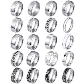 FIRAZIO 20PCS Silver Rings for Men Stainless Steel Rings 7-13