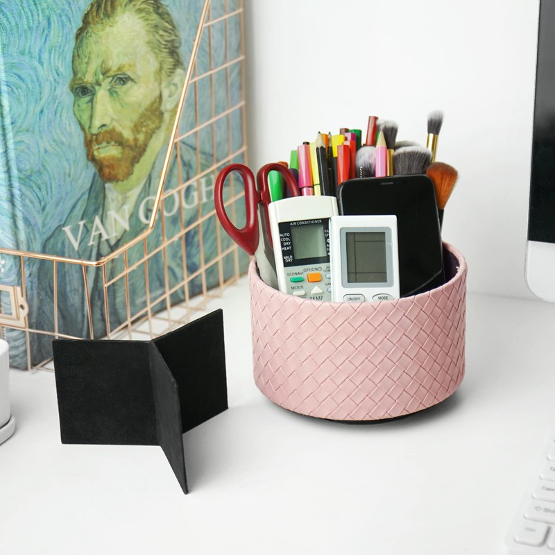 Czzmy Round Leather Art Supply Organizer,Remote Control Holder with Adjustable