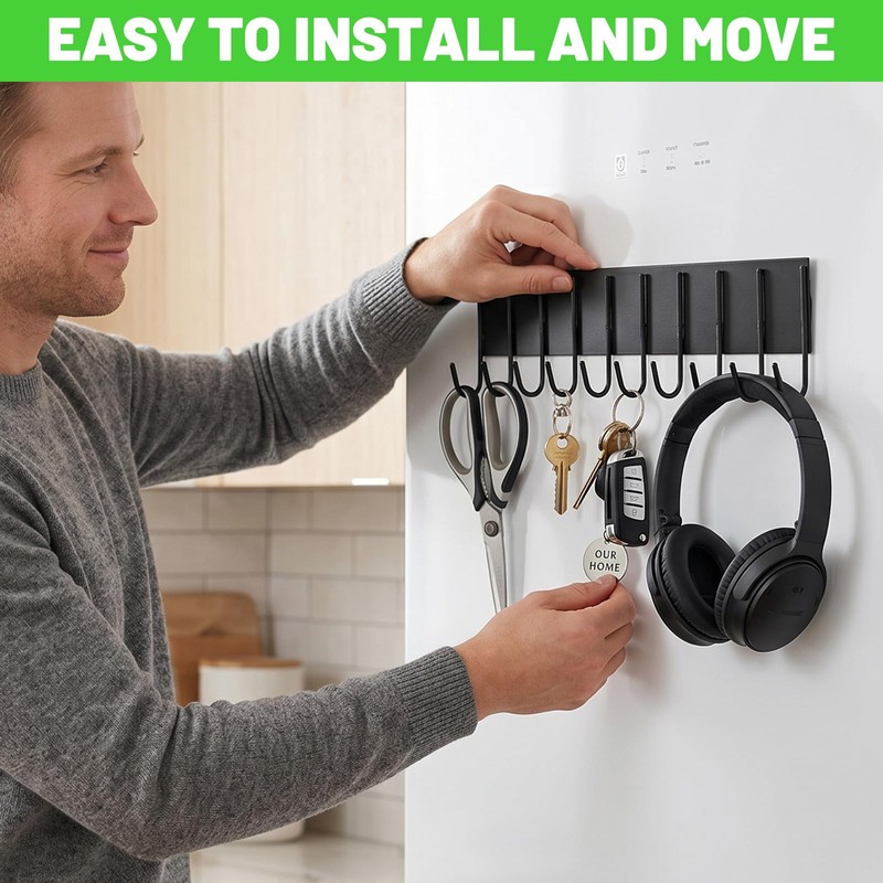 6 Pcs Magnetic Key Holder for Fridge with 10 Hooks,