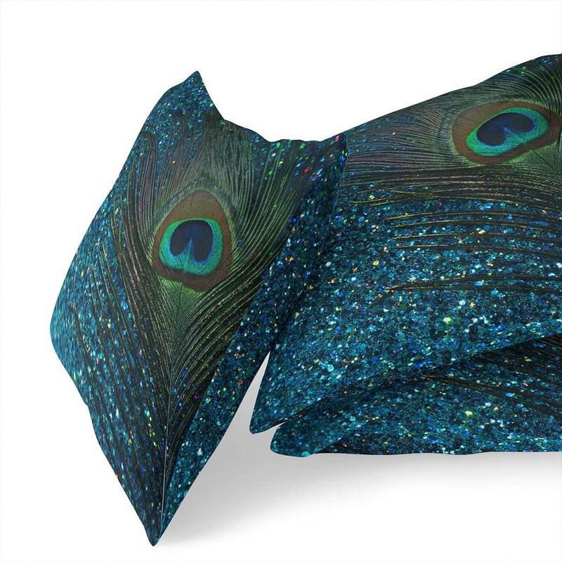 Suike Glittery Aqua Peacock Feather Fancy Hidden Zipper Home Sofa