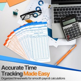 Flexzion Monthly Time Cards for Employees - Dual-Sided, Orange/Blue Attendance Tracker, 270-Piece Time Sheets Compatible with 6-Column Time Clock Recorders for Businesses