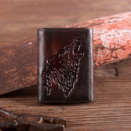 skneephate Men's Trifold Wallet,Wolf Wallets For Men Leather,Rfid Blocking,Gifts For Him Husband (coffee)