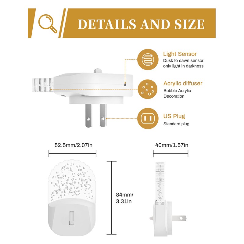Night Lights Plug Into Wall [2 Pack], Amber Warm Night