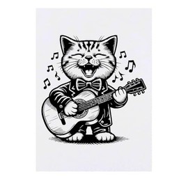 'Cat Playing Guitar' Temporary Tattoo - Water Resistant, Skin-Safe, Non-Toxic Transfer (TO00085163)