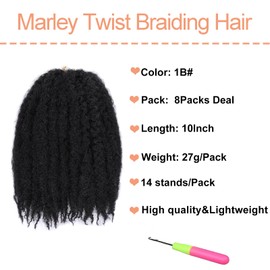 Mscat 10 Inch Marley Twist Braiding Hair 8 Packs Crochet Hair for Crochet Faux Locs Synthetic Braiding Hair Extension for Women 1B#