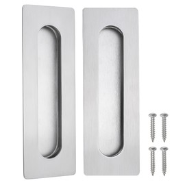 Cozy Tower 7 Inch Recessed Flush Finger Pulls Pocket Door Sliding Door, Sliding Closet Door Pull Barn Door Handles Pocket Door Hardware Brushed Stainless Steel Rectangular (2 Pack)