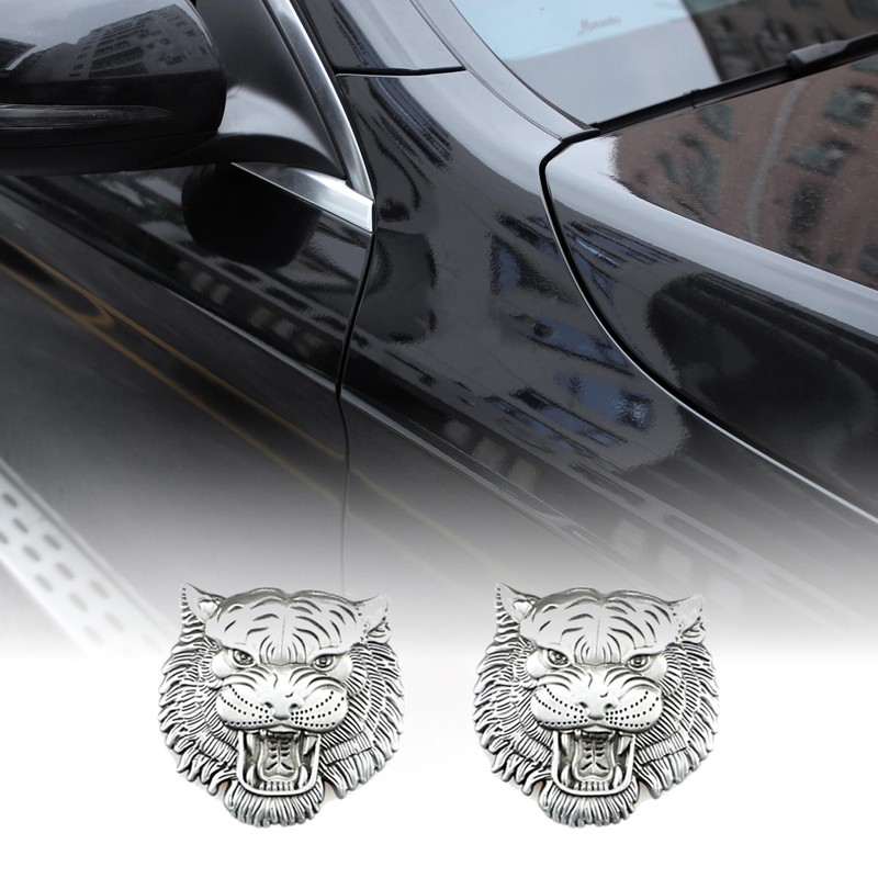 2p Metal Tiger Face Emblem Retro Car Badge Fit for