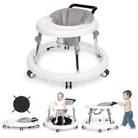 Baby Walker Foldable with 9 Adjustable Heights, 6-12 Months  Baby Walkers, with Wheels Portable Anti-Rollover,Valentine's Day gift - Color: Grey white