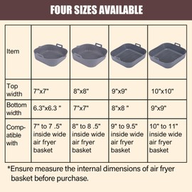 Golden Associate Golden Associate Silicone Liners Square for Air Fryer, 2 Pcs Non-stick Food-grade Reusable Basket Silicone Pot Baking Tray Airfryer Accessories, Top Size 9 inches, Bottom Size 8 inches