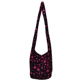 Bohemian Boho Hobo Hippie Shoulder Crossbody Bag Purse Tote Handbag 33" (StarBlackBrightPink)