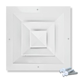 Air Vent Cover HVAC 9 x 9 Inch Neck Size | 4-Way Supply Grille, Aluminum Square Ceiling Diffuser | Sidewall/Ceiling Register, Vent Duct Cover | Removable core