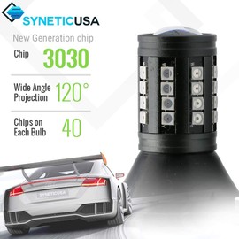 Syneticusa 3157 Error Free Canbus Ready Red LED Brake Parking Tail Stop Turn Signal Light Bulbs DRL Parking Lamp No Hyper Flash All in One With Built-In Resistors