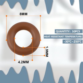Innfeeltech 50 Pcs O-Rings Fluorine Rubber, 8 * 1.9mm Sealing O-Rings for Washer, Faucet and Plumbing in Kitchen Bathroom
