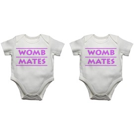 Pink Cute Girl Womb Mates Funny Babygrow Baby Vest Body Suit Set of 2 White