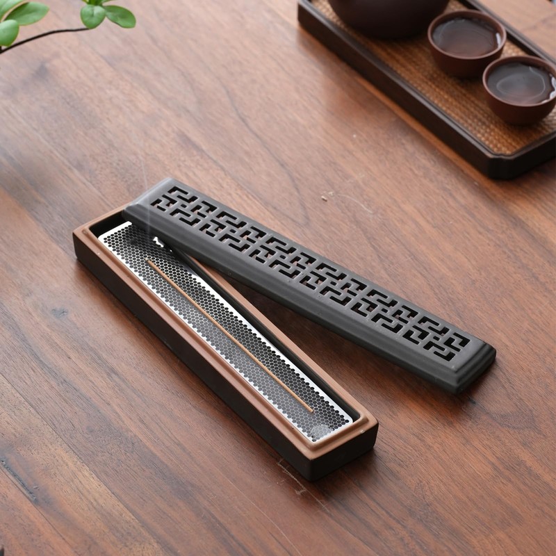 CEREMONY Incense Holder,Ceramic Incense Holder for Sticks with Ash Catcher,Coffin