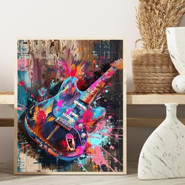 SVINOILER Electric Guitar Paint by Numbers Kits 16x20 inch Canvas DIY Oil Painting for Adults Beginner with Brushes Acrylic Pigment Colorful Style Street Guitar Drawings Without Frame