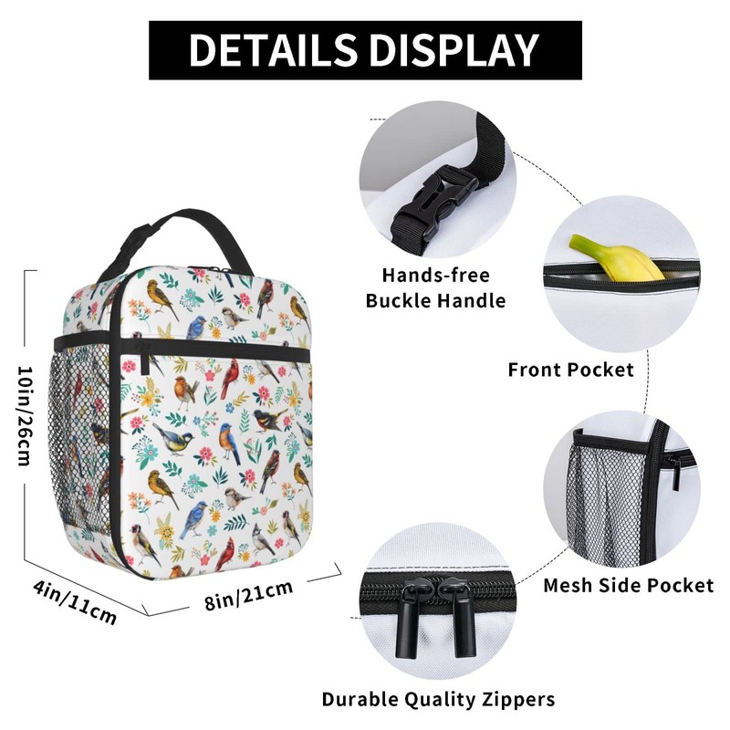 FREEHOTU Watercolor Birds Lunch Bag Double Insulated Leakproof Lunch Box