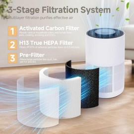 SAKEGDY AP2303 Air Filter Replacement Compatible with KOIOS Air Puri Fier, 3-in-1 True HEPA Filter, High-Efficiency Air Puri Fier Filter Smoke, Dander, Odor, Pollen, 4 Pack with 8 Aroma Pads