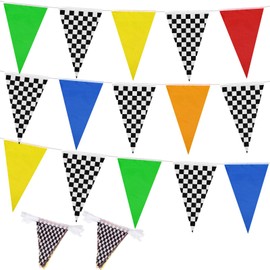 Hahafelt 131 Feet Car Them Party Pennant Banner 4 Pcs Truck Fabric Triangle Flags Bunting Garland Streamer DIY String Hanging Racing Birthday Party Decoration Garden Indoor Outdoor(Bright Color)