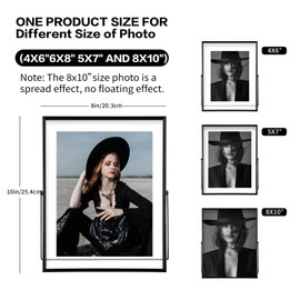 IZIDDO Black Floating Frame(Frame 8x10), Metal Glass Picture Frames,For Picture 8x10,5x7,4x6,3x5 Wall Mount or Tabletop Shelf Photo Frames,Giving For Festival,Wedding, Home or Office Decor,Vertical