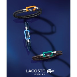 Lacoste Matt Men's Double Wrap Braided Leather Cord Jewelry Bracelet, Carabiner Closure, For a Sophisticated Look