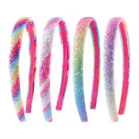 GSHLLO 4 Pcs 1.5cm Thin Rainbow Headbands Heart Printed Hairbands Sweet Hair Bands Girls Mermaid Headbands Glitter Sequin Headbands Non Slip Hair Hoops Fashion Kids Hair Piece Multi 1