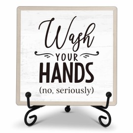 Bathroom Signs Decor Wood Plaque, Wash Your Hands Quote Wood Block, Funny 5x5 Inch Shelf Decor Plaque, Home Farmhouse Bathroom Public Toilet Kids Bathroom Wood Sign, One Piece-A(01)