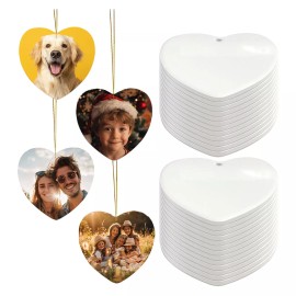 CALCA 100PCS 3in Heart Double-sided Sublimation Ceramic Ornament, X'mas Tree Hanging