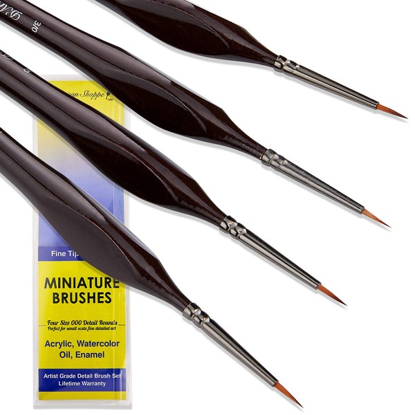 Small Paint Brush Miniature Brushes. Fine Tip Series 4pc 000 Paintbrushes Set for Art Watercolor Acrylics Oil - Model Craft Warhammer Airplane Kits Nail Paint by Numbers Micro Detail Hobby Painting