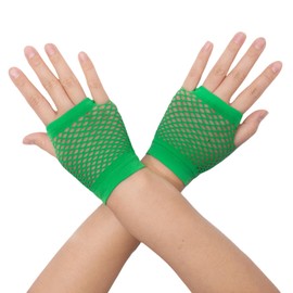 Fepdiu Women 80s Short Fishnet Fingerless Gloves Mesh Sleeves One Size Fish Net Glove EMO Gloves for Women in Theme Party Scene Accessories (grass green)