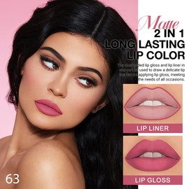 evpct 1Pcs Hot Mauve Matte Lip Liner & Liquid Lipstick Stain Makeup Set for Women, Hot Mauve Lip Liner Stain Long Lasting Waterproof Smudge Proof, Cruelty Free Lip Stick Makeup 24 hours originales, 63