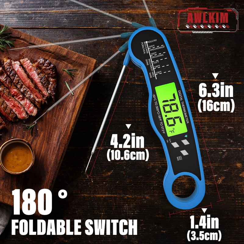 Instant Read Meat Thermometer Digital - Waterproof Food Thermometer with