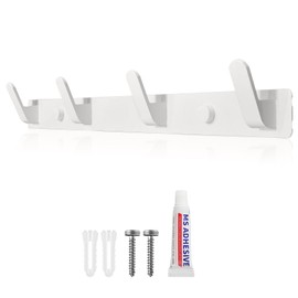 Sevenpers Towel Rail White Coat Hook Rack with 4 Hooks Sturdy Coat Hooks for Jackets, Coats, Bags, Hats and Scarves
