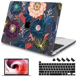 Mektron for MacBook Pro 16 inch A2141 Case 2020 2019 Release with Retina Display & Touch Bar & Touch ID, Plastic Hard Shell Cover Keyboard Skin Screen Protector Dust Plug，Dahlia Flowers