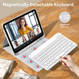 kenke kenke for iPad 10th Generation Case with Keyboard 10.9 inch 2022, Detachable Wireless Bluetooth iPad Keyboard Case Thin & Light with Built-in Left Side Pencil Holder, White Square Keycaps (Gray