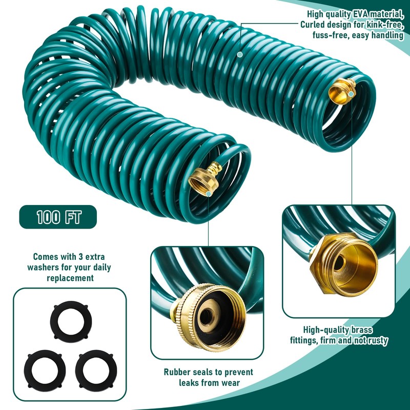 Pangda 100 Ft x 3/8'' Coil Garden Hose EVA Recoil