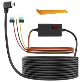 XMSJSIY Dash Cam Hardwire Kit Mini USB 12V-24V to 5V Step-Down Cable Mini USB Hard Wire Kit with LED Screen Support 24 Hours Surveillance Power Cable for Dash Camera GPS DVR - 3.2M/10.5FT
