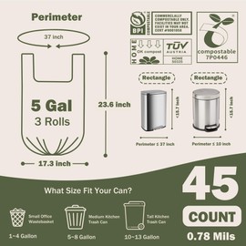 JENCENBIO Compostable Bin Liners with Carry Handle, 20 Litres, Extra Thick 20µm, 100% Biodegradable Bin Liners, BPI ASTM D6400 and OK Compost Home Certified